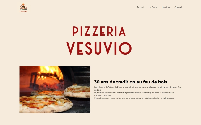 Aperçu du site Vesuvio — template restauration pizzeria